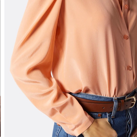 HOT LOOK! Joie 100% Silk Long Sleeve Blouse Size Large, Neck Tie, 10 Button Cuff - Picture 8 of 14